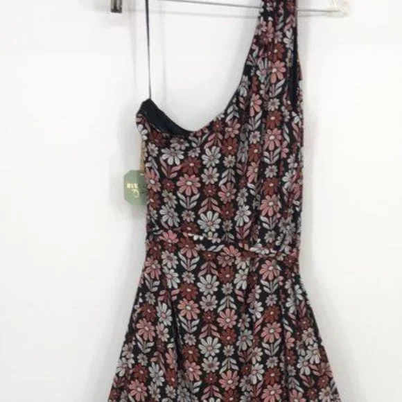 NWT [Ryegrass] Black Flowered Daisy One Shoulder Long Dress - Women's Size 12 - Picture 5 of 16